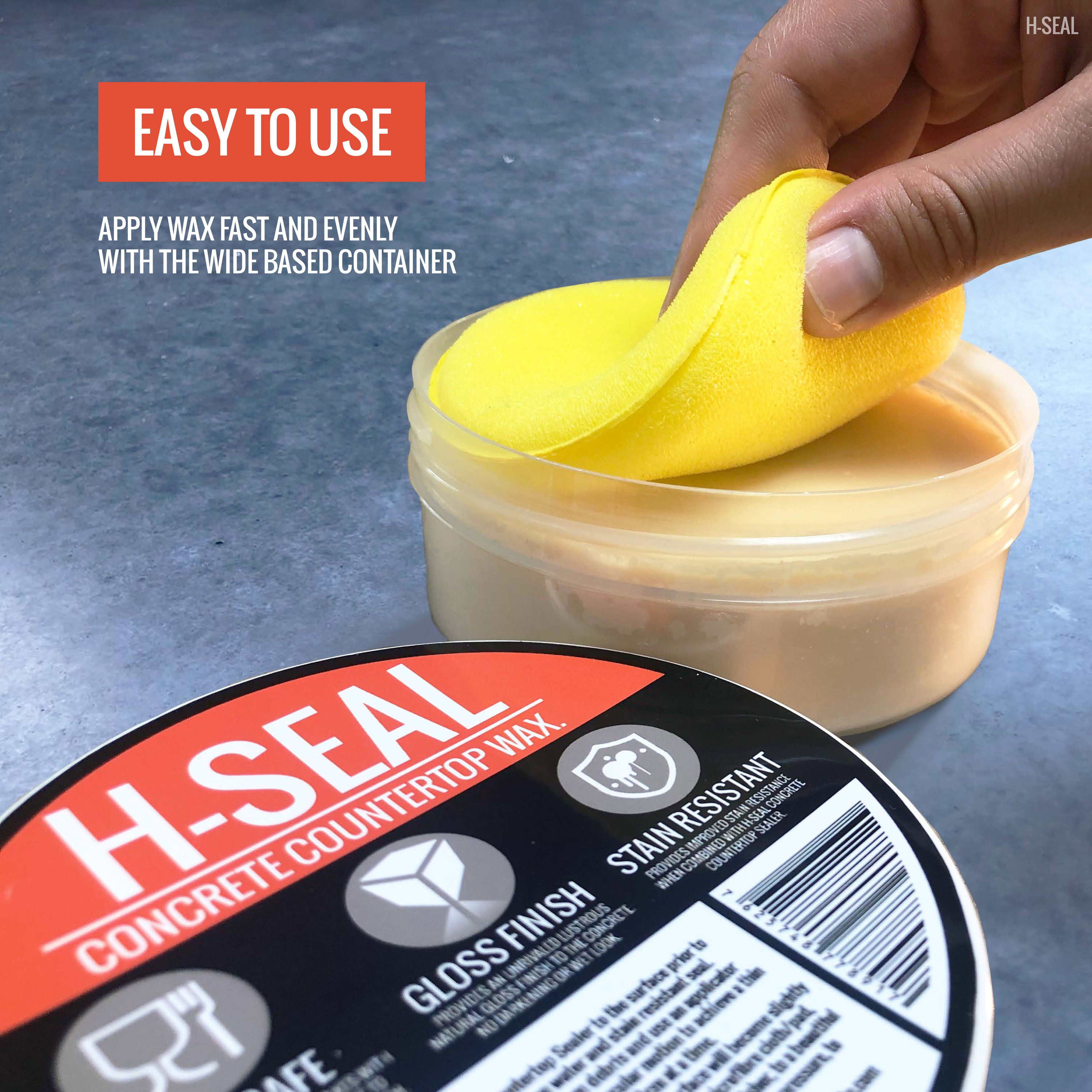 H-SEAL Concrete COUNTERTOP / WORKTOP Wax | FOOD SAFE | GLOSS FINISH | Increased STAIN RESISTANCE | High Temp ( Includes: Wax Applicator & Polishing Cloth )